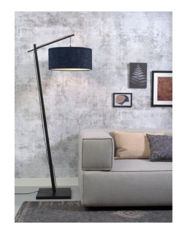 Lampadaire en bambou noir/lin H176cm