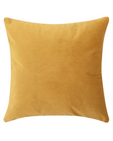 Housse de coussin en velours embossé feuillages jaune moutarde 40x40