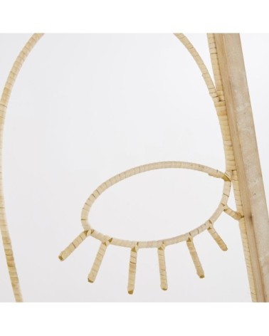 Déco murale visages abstraits en bois de pin et rotin beige 121x88