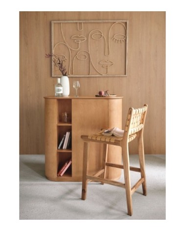 Déco murale visages abstraits en bois de pin et rotin beige 121x88