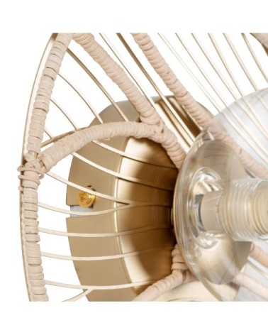 Applique en métal doré, rotin beige et globe en verre