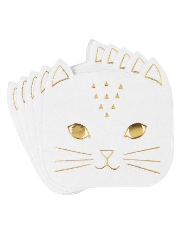 Serviettes chat en papier blanc et doré