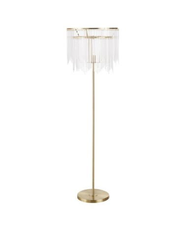 Lampadaire métal doré abat-jour franges en verre H160