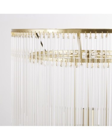 Lampadaire métal doré abat-jour franges en verre H160