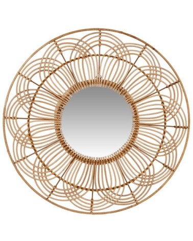 Miroir rond en rotin tressé beige D53