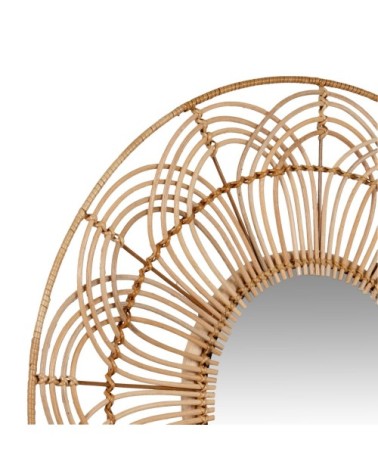 Miroir rond en rotin tressé beige D53