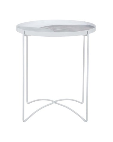 Bout de canapé en métal et en verre imprimé blanc cassé et gris clair