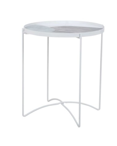 Bout de canapé en métal et en verre imprimé blanc cassé et gris clair