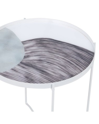 Bout de canapé en métal et en verre imprimé blanc cassé et gris clair