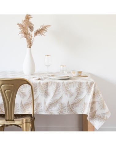 Nappe en coton enduit imprimé plumes 140x250