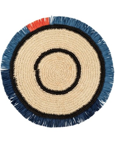 Set de table rond en papier beige, noir, bleu et orange