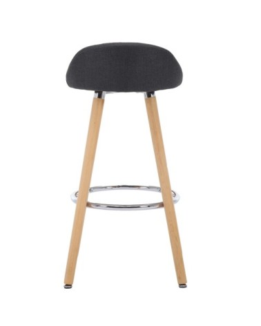 JENSEN - Tabouret de bar scandinave tissu anthracite pieds hêtre (x2)