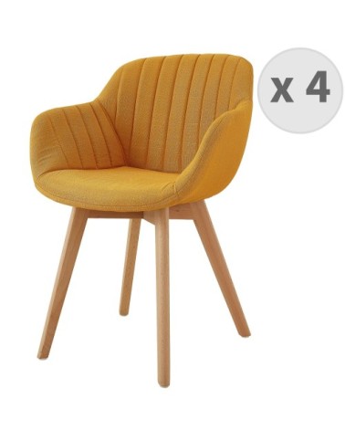 STEFFY - Chaise scandinave tissu curry pied hêtre (x4)