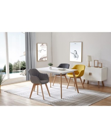 STEFFY - Chaise scandinave tissu curry pied hêtre (x4)
