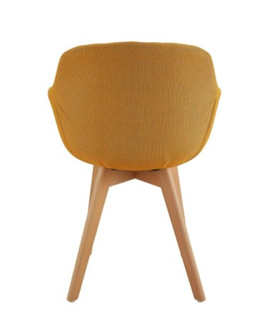 STEFFY - Chaise scandinave tissu curry pied hêtre (x4)