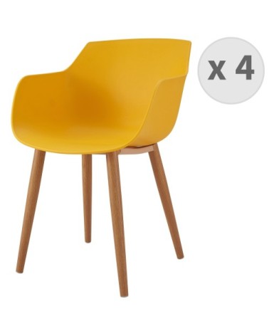Chaise scandinave curry pied métal effet bois (x4)
