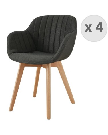 STEFFY - Chaise scandinave tissu gris anthracite pied hêtre (x4)