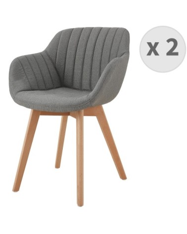 STEFFY - Chaise scandinave tissu gris pied hêtre (x2)