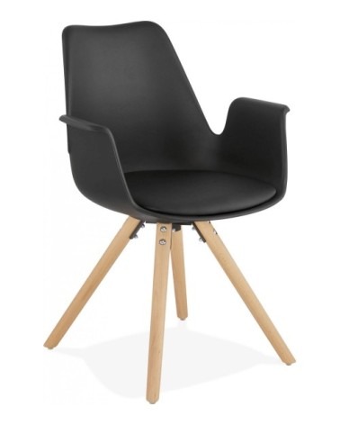 Fauteuil scandinave rembourré couleur noir pieds bois clair