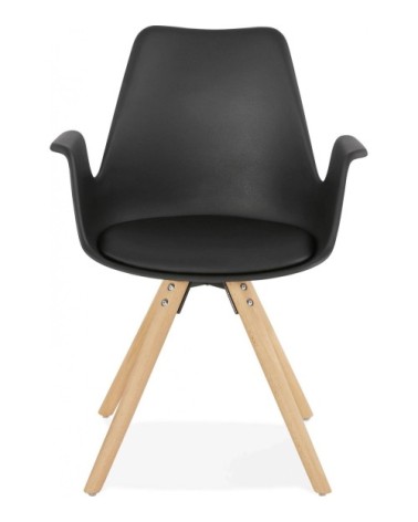 Fauteuil scandinave rembourré couleur noir pieds bois clair