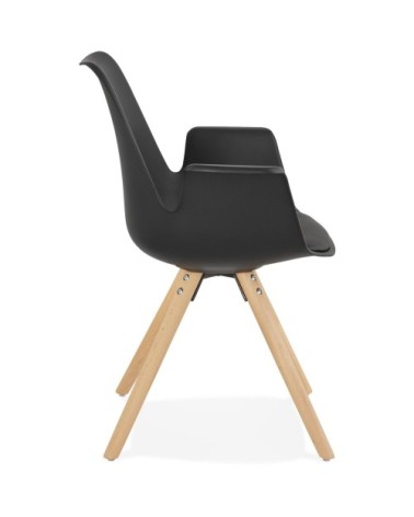 Fauteuil scandinave rembourré couleur noir pieds bois clair