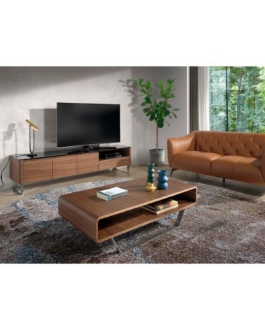 Meuble TV en noyer et verre noir