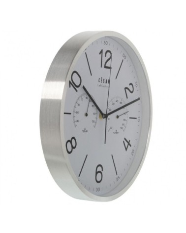 Horloge murale métal brossé thermomètre et hygromètre D30