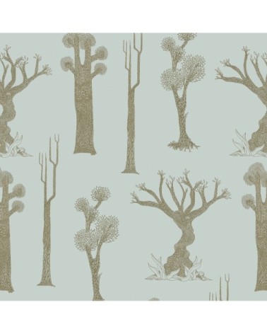 Papier peint brun et bleu gris imprimé nature