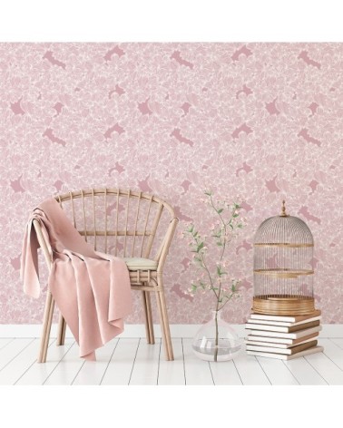 Papier peint vieux rose imprimé fleuri