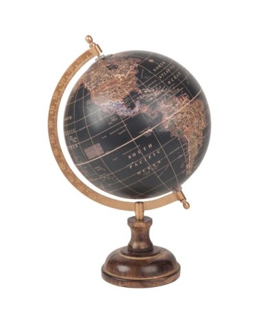 Globe terrestre carte du monde en manguier noir