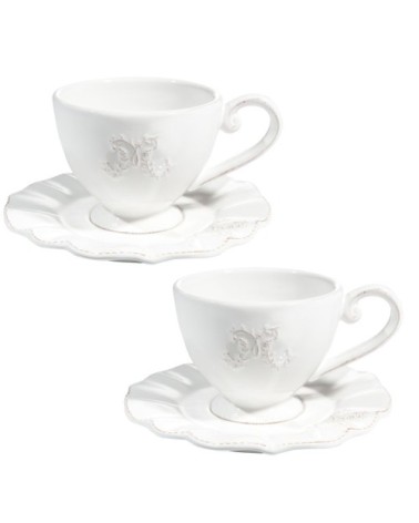 Tasse et soucoupe à café en faïence blanche