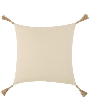 Housse de coussin en coton et jute motifs brodés écrus et marron 40x40