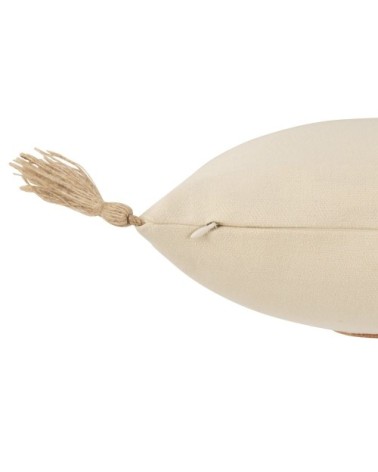 Housse de coussin en coton et jute motifs brodés écrus et marron 40x40