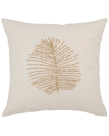Coussin en coton et lin motifs perlés écrus et dorés 43x43