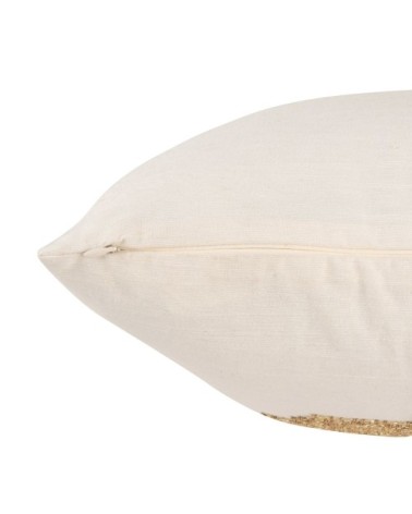 Coussin en coton et lin motifs perlés écrus et dorés 43x43