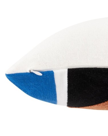 Housse de coussin en coton bleu, beige et écru 40x40