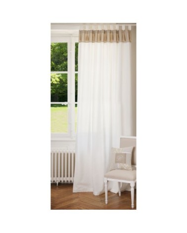 Rideau en coton blanc et beige avec pompons 150x250