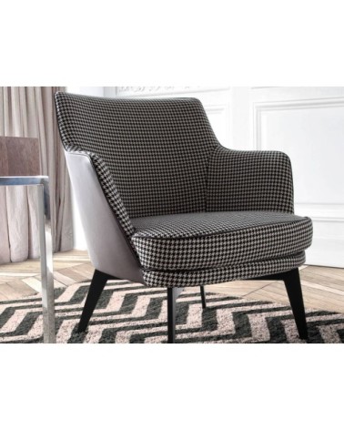 Fauteuil tissu pied poule brun et noir