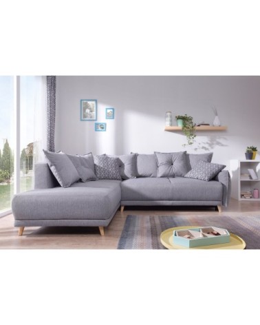 Canapé d'angle gauche convertible 5 places Tissu Gris clair