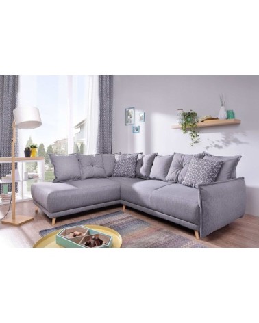 Canapé d'angle gauche convertible 5 places Tissu Gris clair