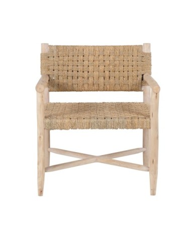 Fauteuil en bois d'eucalyptus et sisal beige