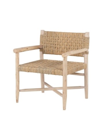 Fauteuil en bois d'eucalyptus et sisal beige