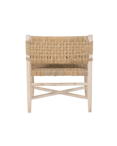 Fauteuil en bois d'eucalyptus et sisal beige