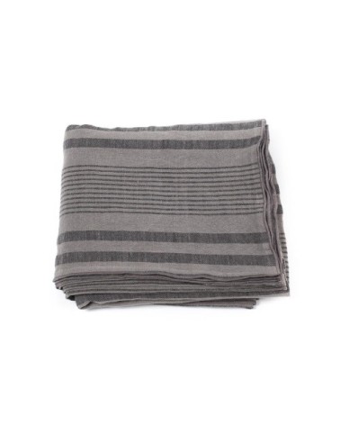 Jeté de  Lin pur lavé Stripes Gris Noir 250x230