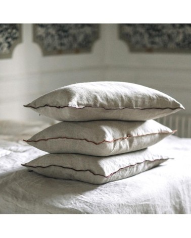 ORIENT EXPRESS Coussin en lin pur lavé Begur Beige Bordeaux  40x60