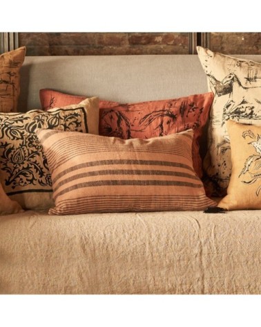 CALIFORNIA 1960  Coussin en lin pur lavé  Stripes chameau 40x60