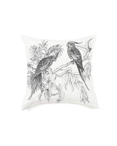 Coussin en lin pur lavé Elizabeth blanc noir 65x65