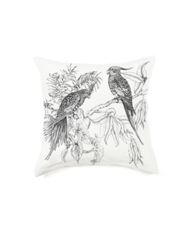 Coussin en lin pur lavé Elizabeth blanc noir 65x65