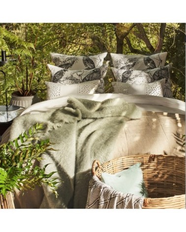 Coussin en lin pur lavé Elizabeth blanc noir 65x65