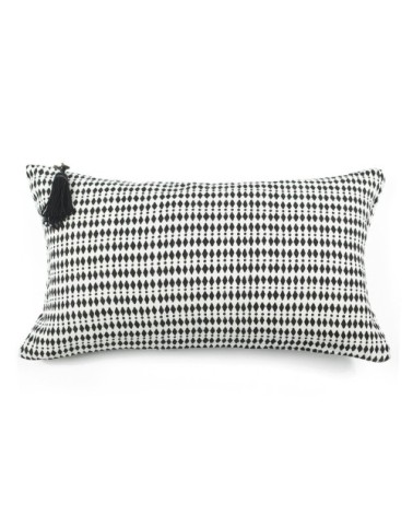 AFRIQUE - Coussin en lin pur lavé Kalahariblanc noir 30x50